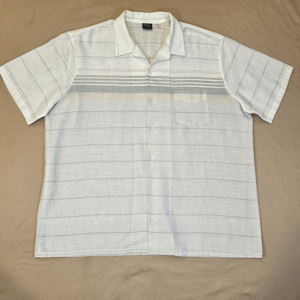 Vintage Spire Mens Lightweight Linen Shirt Pastel Stripes Made‎ In USA Sz Big 2X